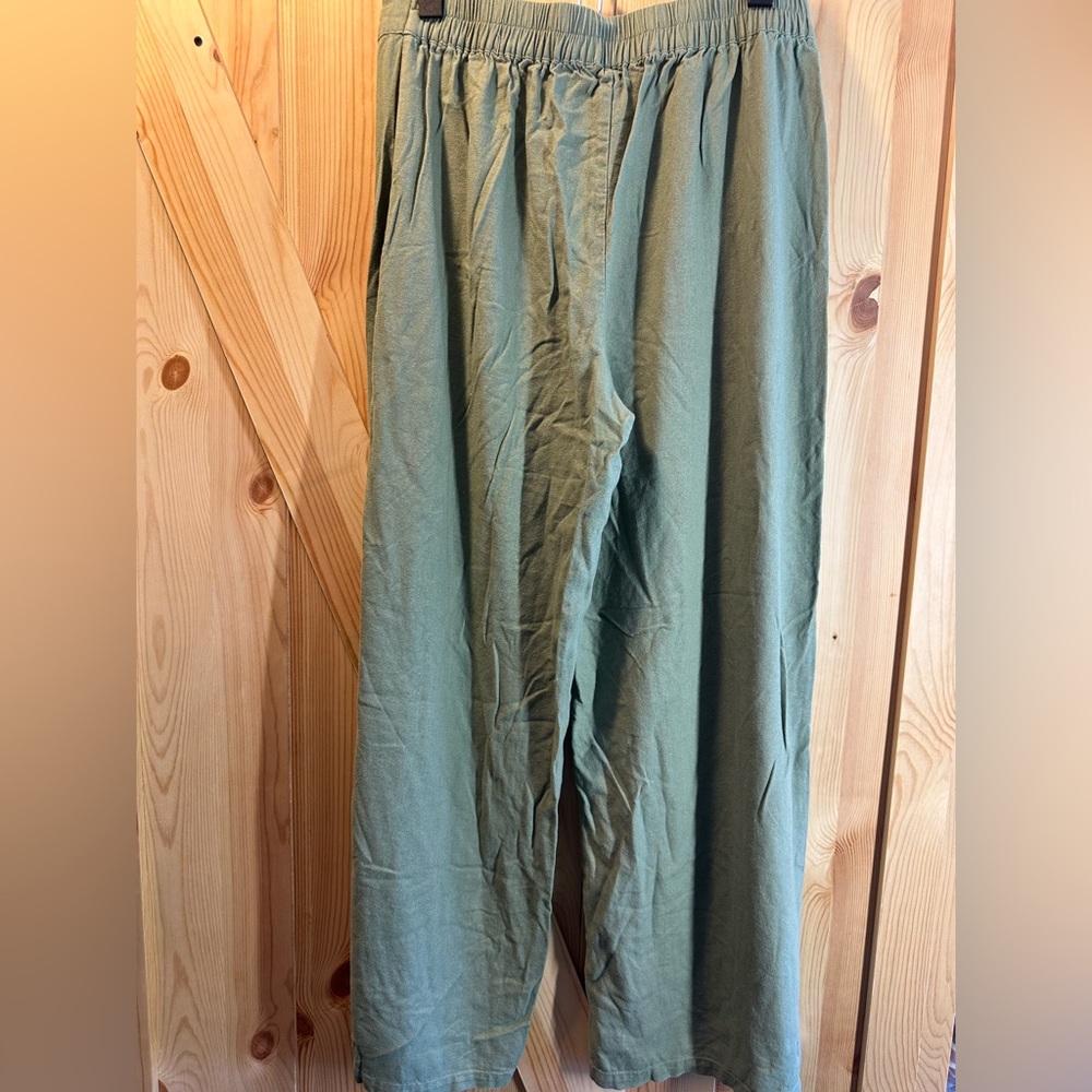 House of Harlow 1960 Sage Green Linen-Blend Wide Leg Tassel Drawstring Pants - Picture 3 of 8
